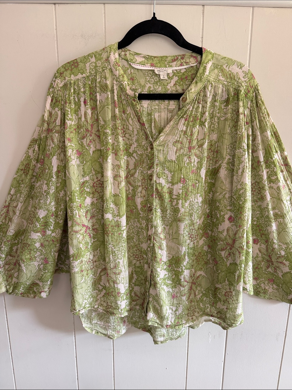Pilcro Sidney Batwing Blouse Green Floral Oversized Small Boho Garden Core Fairy